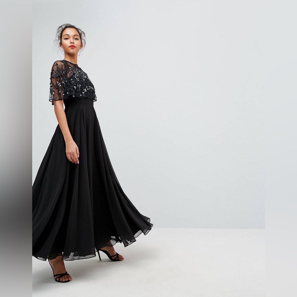 ASOS Black Embellished Shutter Sleeve Gown